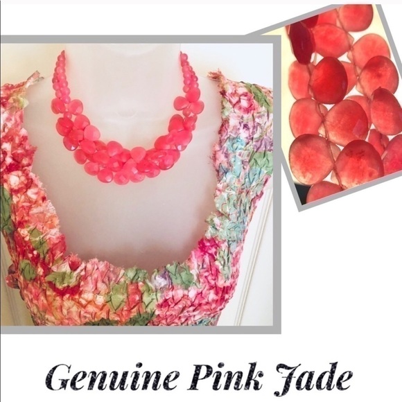 Genuine Real PiNK JADE Necklace 50+ Teardrops & Sterling EARRINGS Chic Luxury - Picture 3 of 9